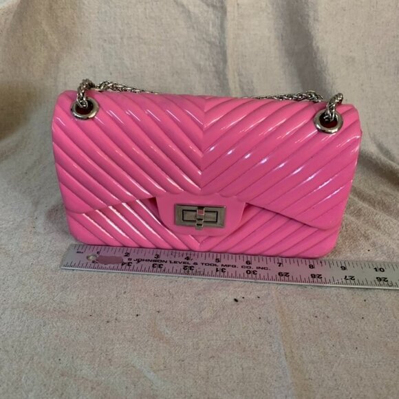 Forever 21 Purse Pink Barbie Core Crossbody Bag Small Mini Plastic with Chain - Picture 5 of 9